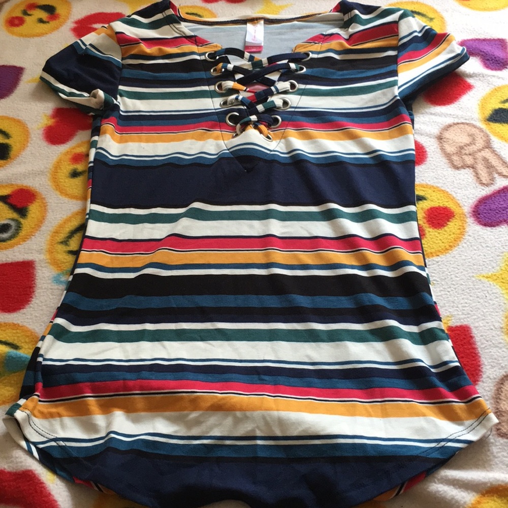 Colorful stripes shirt with strings at the top